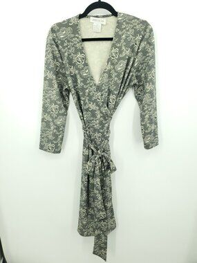 Joes New York Black & Ivory Floral Lace Print 3/4 Sleeve Wrap Dress Size L